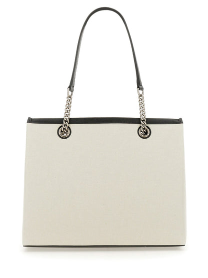 Shoulder Bag Beige Cotton & Leather