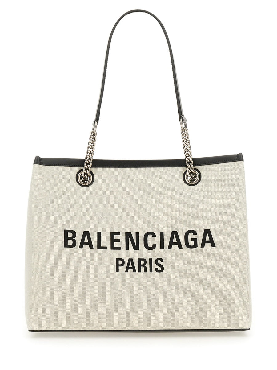 Shoulder Bag Beige Cotton & Leather