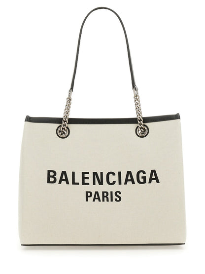 Shoulder Bag Beige Cotton & Leather