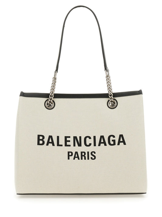 Shoulder Bag Beige Cotton & Leather