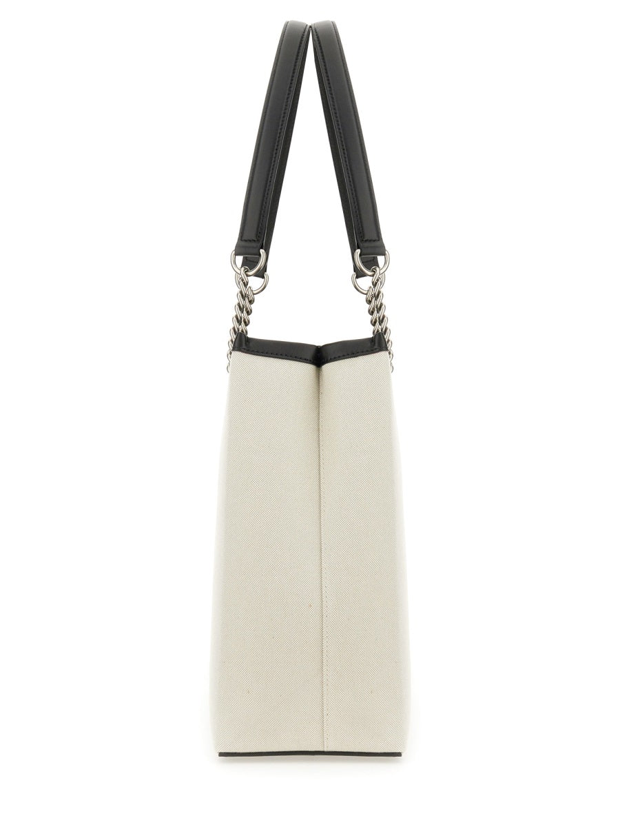 Shoulder Bag Beige Cotton & Leather