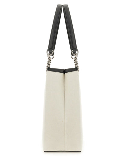 Shoulder Bag Beige Cotton & Leather