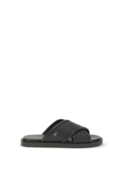 Sandals Gancini Black Calf Leather
