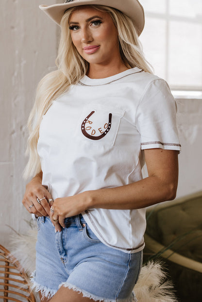 Threaded Pear Horseshoe Embroidered Patch Pocket Tee