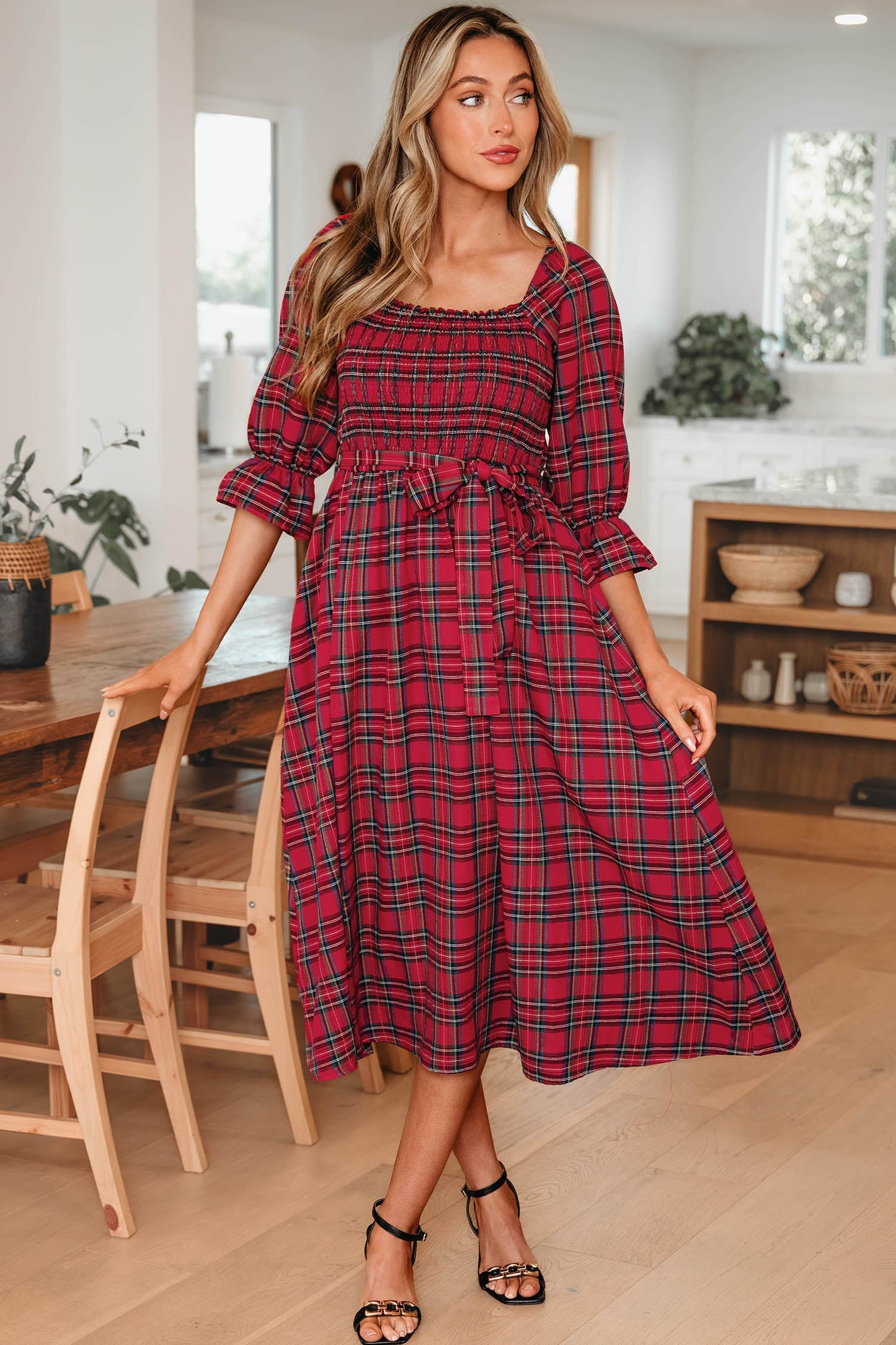 Threaded Pear Jazmin Waist Flared Midi Dress
