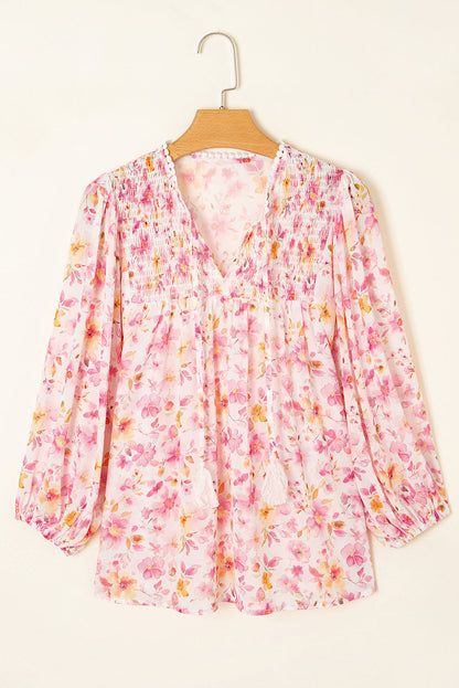 Threaded Pear Sienna Floral Tassel Tie Tunic Blouse