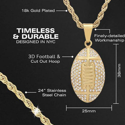 Steeltime 18k Gold Plated Football Necklace