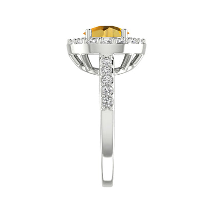 Sterling Silver 2.00 CTTW Natural Citrine and White Topaz Halo Ring for Women