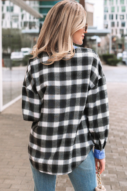 Threaded Pear Ezra Half Placket Plaid Blouse