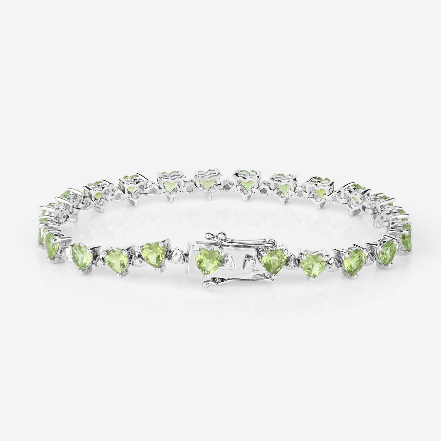 Heart Green Peridot & Diamond Prong Silver Box Clasp Tennis Bracelet