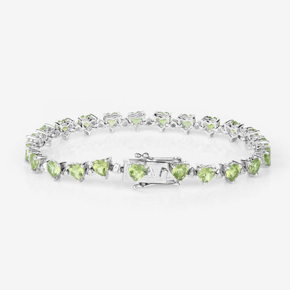 Heart Green Peridot & Diamond Prong Silver Box Clasp Tennis Bracelet