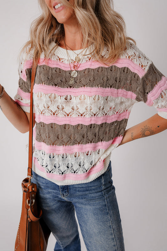 Threaded Pear Leilani Crochet Half Sleeve Sweater