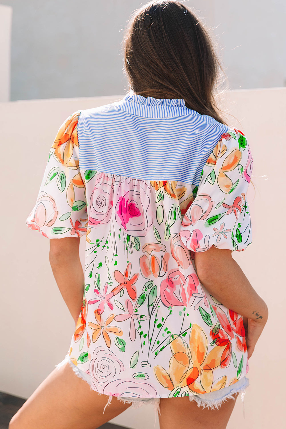 Threaded Pear Cameron Floral Striped Yoke Blouse