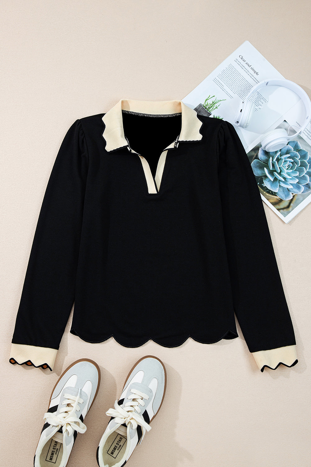 Threaded Pear Maryam Collared Top Long Sleeve Top