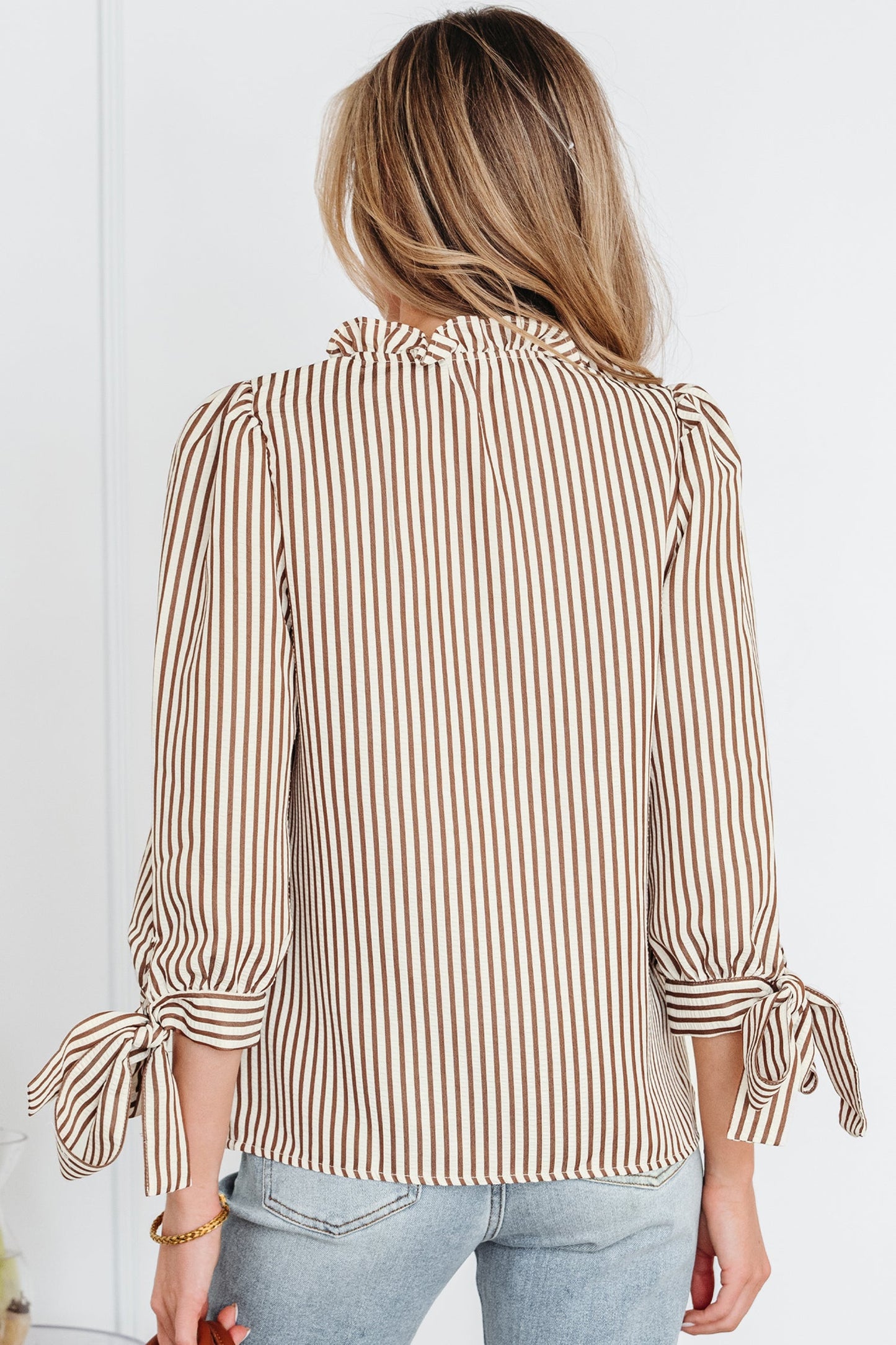 Threaded Pear Blair Tied Cuffs Seersucker Blouse