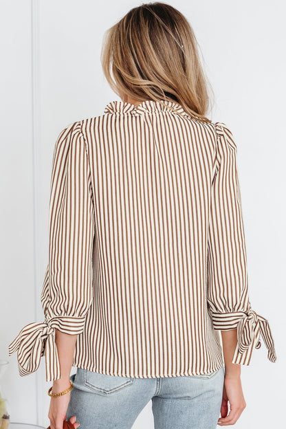 Threaded Pear Blair Tied Cuffs Seersucker Blouse