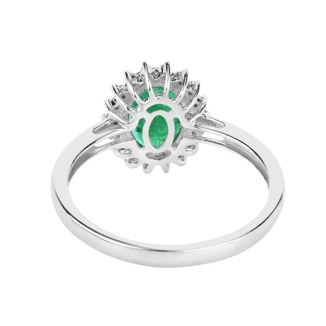 1.20 Ct Oval Green Zambian Emerald Diamond Prong 10k Gold Halo Ring