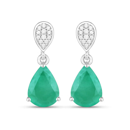 Pear Green Zambian Emerald Diamond Prong 10K Gold Teardrop Dangle Earrings