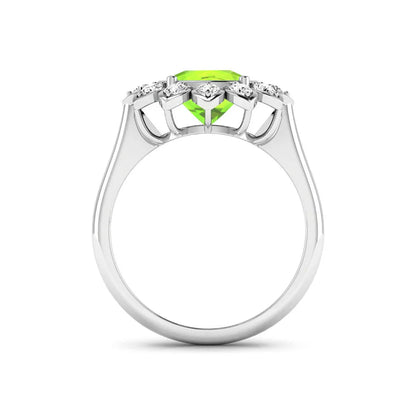 2.21 Ct Round Green Peridot and White Diamond Prong Silver Halo Floral Ring