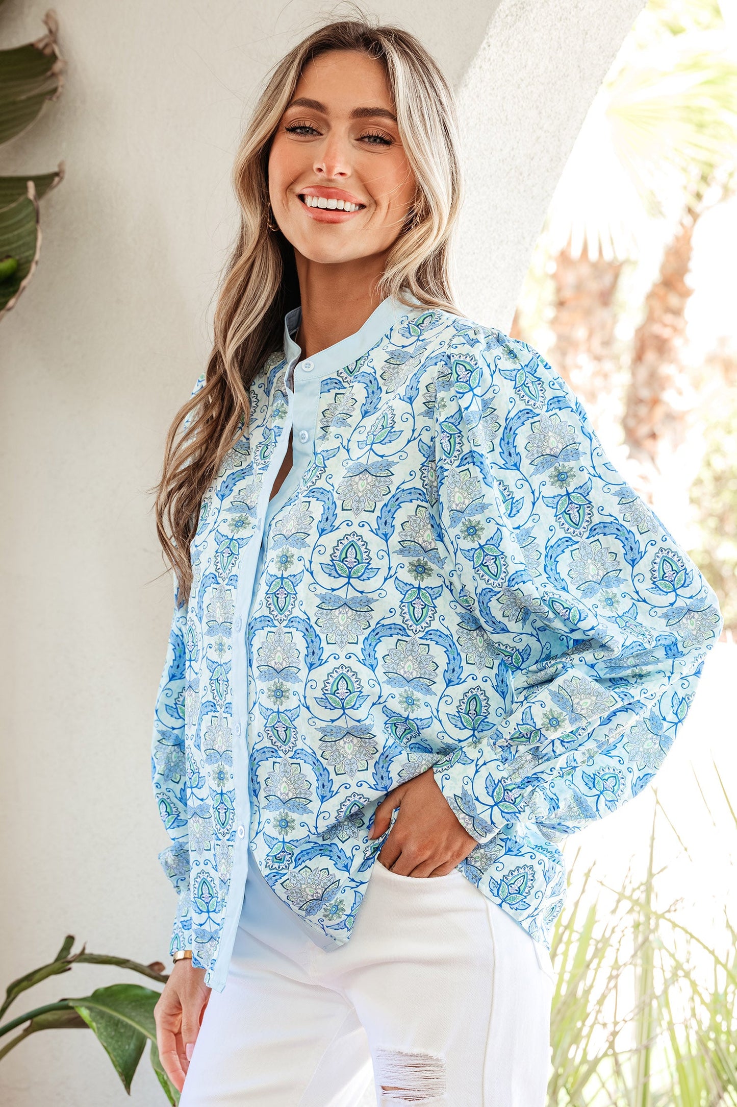 Threaded Pear Micah Puff Sleeve Loose Shirt