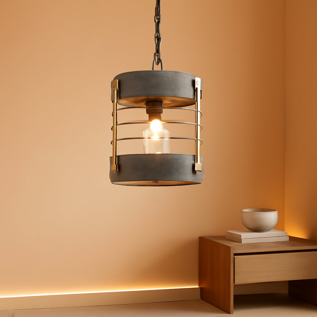 Farmhouse Pendant Light, Adjustable Metal and Wood Chandelier Light Fixture, Rustic Pendant Lighting for Kitchen Island, Bedroom, Dining Room and Entryway, Blue Gray