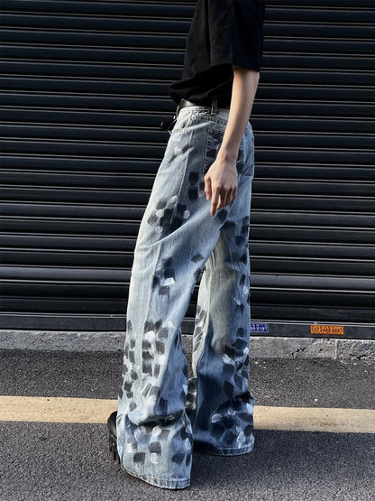 Slightly Flared Wide Leg Jeans Men's Loose Trousers