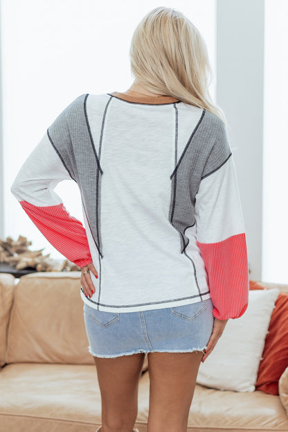 Threaded Pear Everlee Knit Patchwork Casual Top