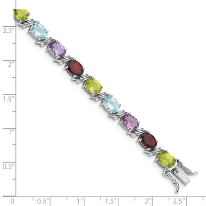 Genuine Multiple Gemstone Link Bracelet Silver