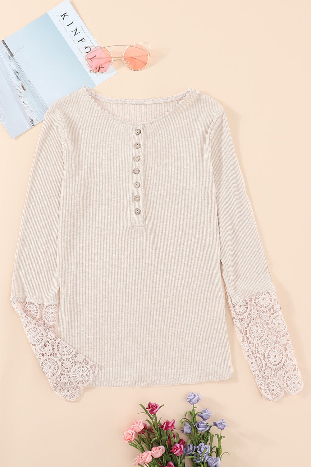 Threaded Pear Denver Lace Hem Sleeve Top
