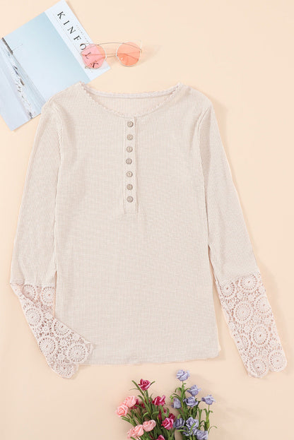 Threaded Pear Denver Lace Hem Sleeve Top