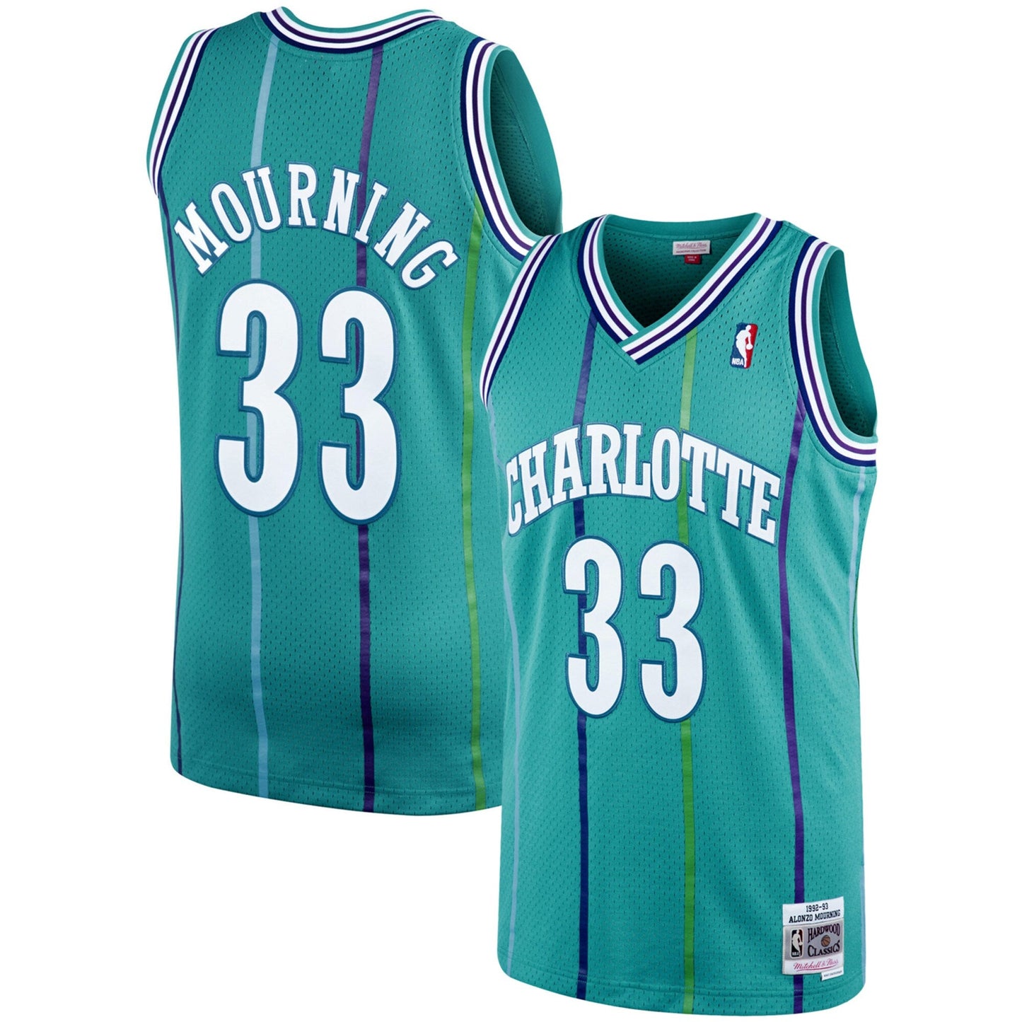Men's Mitchell & Ness Authentic Road Jersey Hornets 1992 Alonzo Mourning