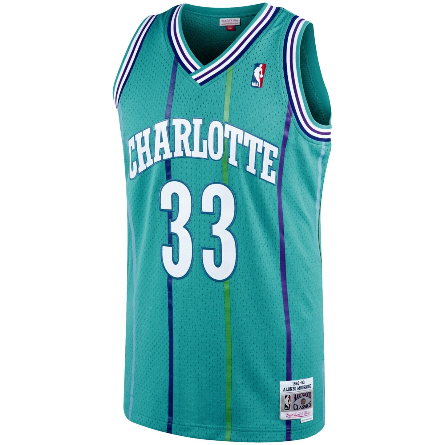Men's Mitchell & Ness Authentic Road Jersey Hornets 1992 Alonzo Mourning