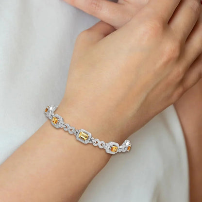 Genuine Citrine Diamond Infinity Link Bracelet