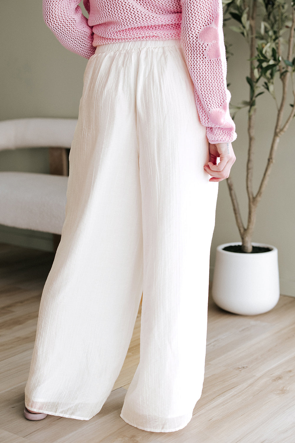 Threaded Pear Jessie Casual Tie Waist Pleated Wide Leg Pants
