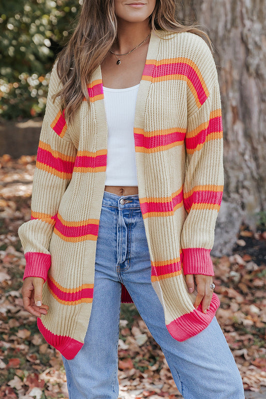 Threaded Pear Josephine Stripe Long Knitted Cardigan