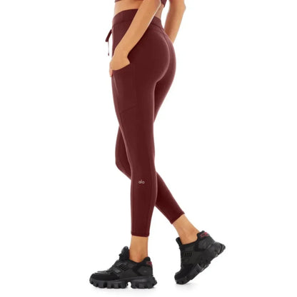Alo Yoga 78 High waist Checkpoint Drawstring Waist Women's Leggings — Cranberry