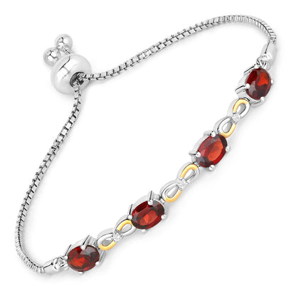 Oval Deep Red Garnet Prong Two-Tone Gold Plated Silver Infinity Bolo Adjustable Bracelet
