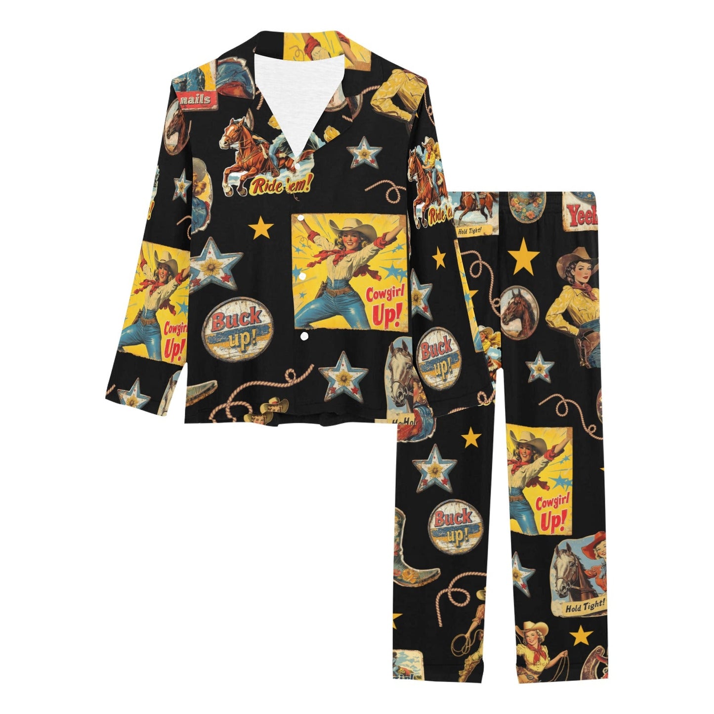 Baha Ranch Vintage Cowgirl Collage Western Pajama Set