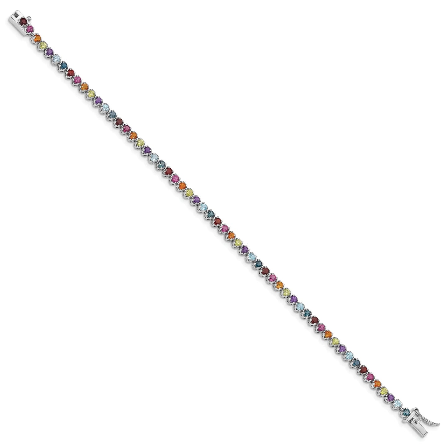 3.79 Ct Round Multicolor Multi-Gemstone Prong Sterling Silver Tennis Bracelet