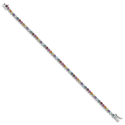 3.79 Ct Round Multicolor Multi-Gemstone Prong Sterling Silver Tennis Bracelet