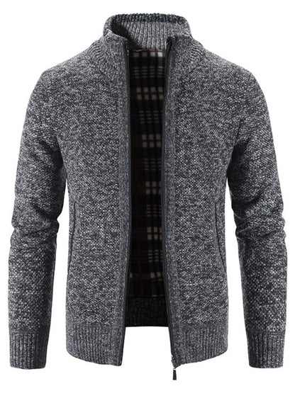 Men's Plus Size Zip-Up Long Sleeve Cardigan