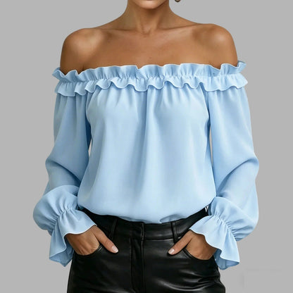 Women's Ruffle Off-Shoulder 3/4 Sleeve Elegant Shirt
