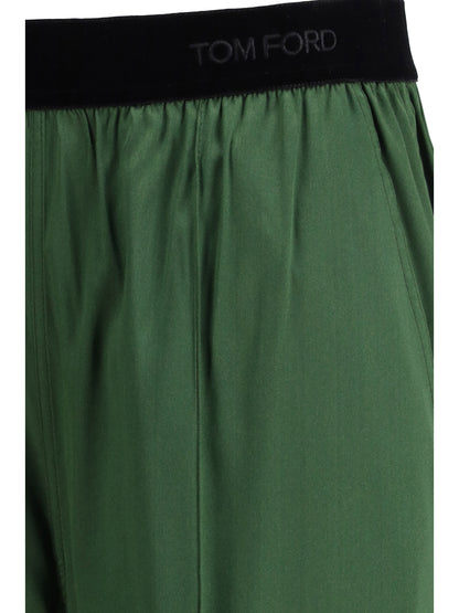 Trousers Stretch Silk Satin Moss Green