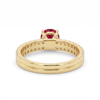 1.36 Cttw Round Gemstone Pave Diamond Double Row Band 14k Yellow Gold Engagement Ring