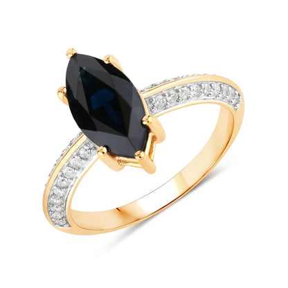 2.10 Ct Marquise Blue Sapphire & Lab Grown Diamond Prong 10K Gold Pave Bridge Ring