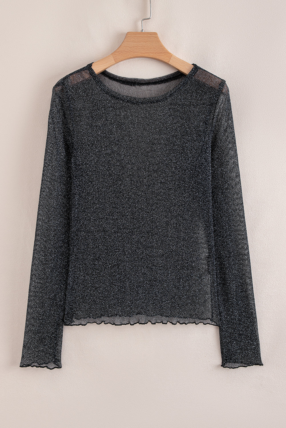 Threaded Pear Serenity Metallic Glitter Mesh Long Sleeve Top