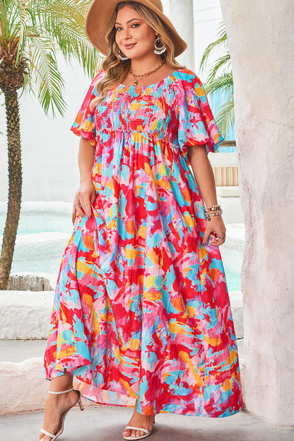 Threaded Pear Rachel Plus Size Puff Sleeve Square Neck Dress