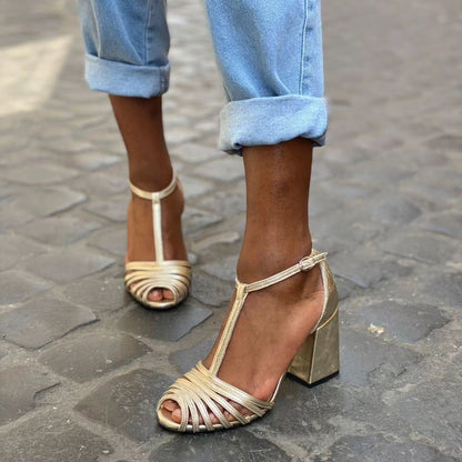 High Heel Fish-Mouth T-Shaped Buckle Strap Open Toe Sandals