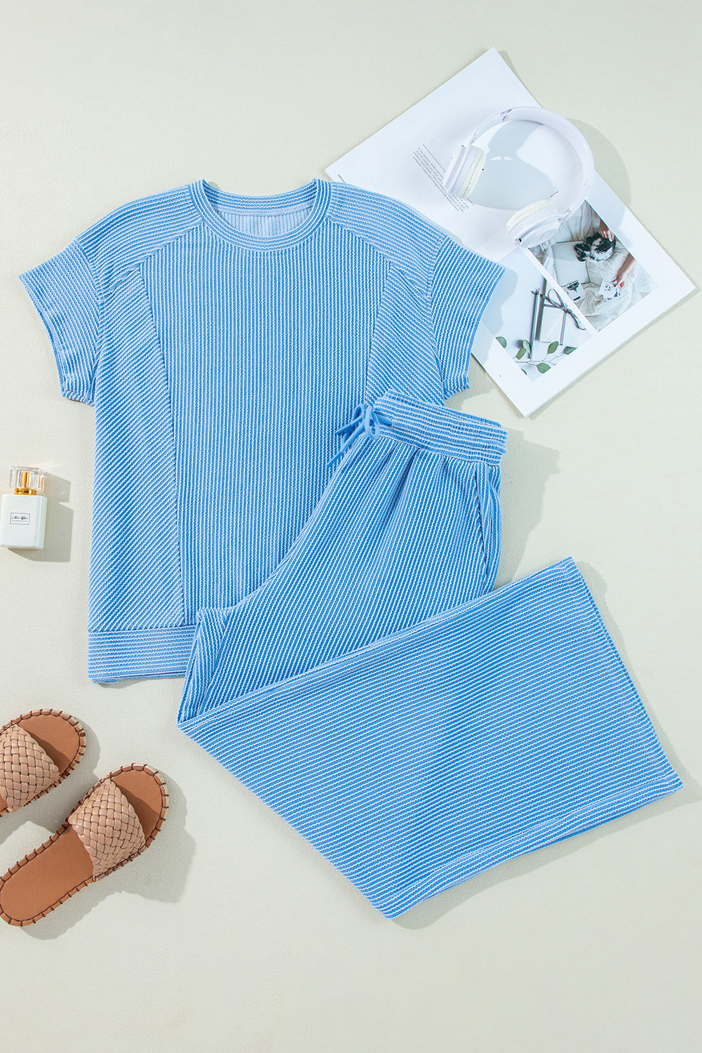 Threaded Pear Leilany Corded Knit Short Sleeve Set