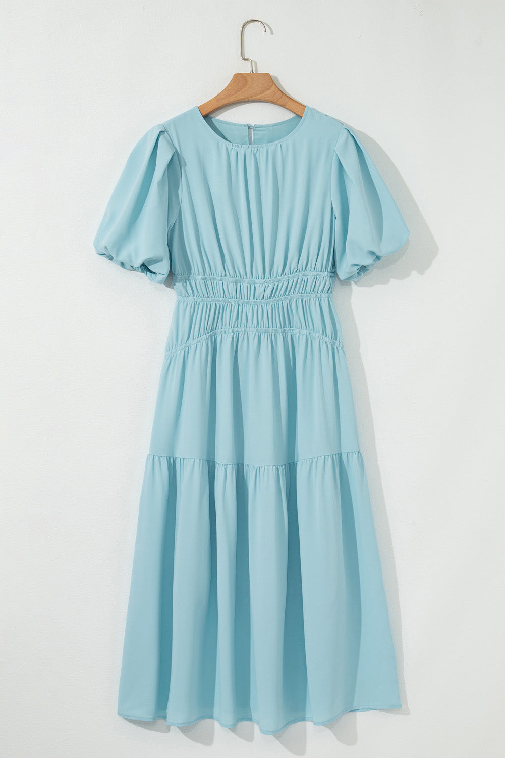 Threaded Pear Lara Puff Sleeve Pleated High Waist Midi Dress